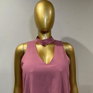 Dusty Rose pink sleeveless lined dress with keyhole back choker neckline MEDIUM